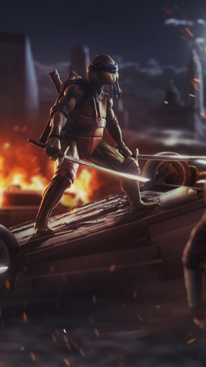 Leonardo from Teenage Mutant Ninja Turtles in battle