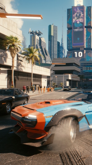 Cyberpunk 2077 racing game with futuristic cars