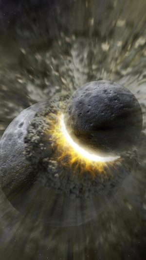 Planetary collision in digital art 4K