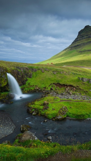 Waterfall and mountain in Iceland