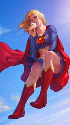 Supergirl eating ice cream in the sky