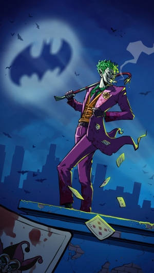 Joker with Batman Symbol in the Sky
