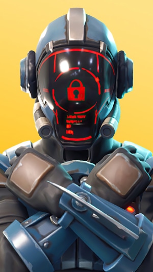 Fortnite character with a locked screen helmet