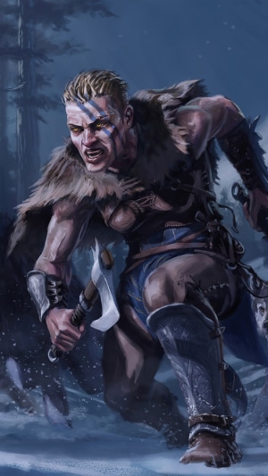 Assassin's Creed Valhalla artwork of a warrior in snow