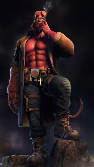 Hellboy smoking a cigar