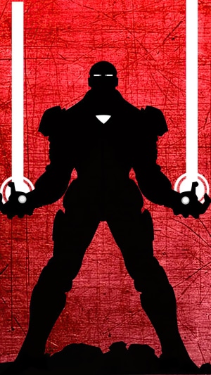 Iron Man Silhouette with Energy Blasts