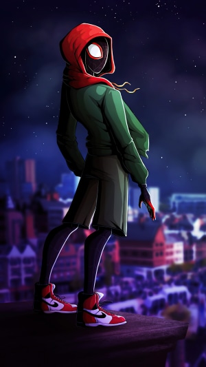 Spider-Man from Marvel standing on a rooftop at night