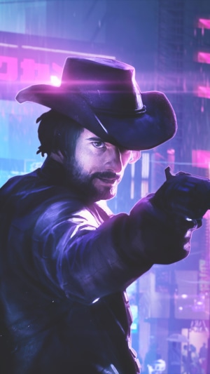 Cyberpunk Cowboy with Gun