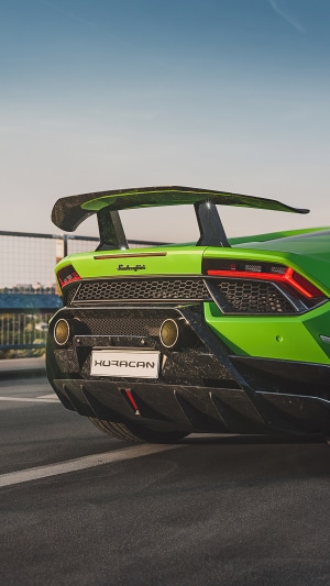 Green Lamborghini Huracan Performante rear view