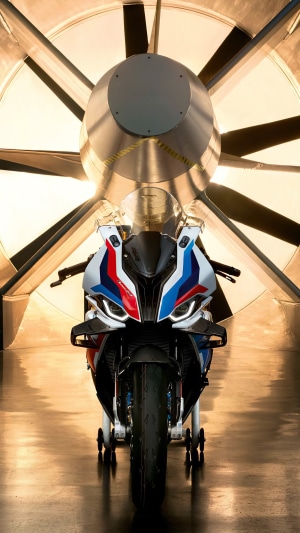 BMW M 1000 RR motorcycle in wind tunnel