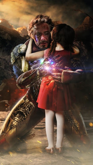 Iron Man with Infinity Stones and daughter