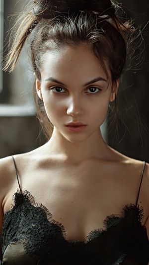 Model in black lace top
