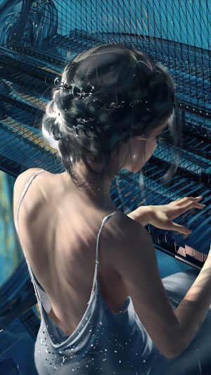 Woman playing piano, digital art