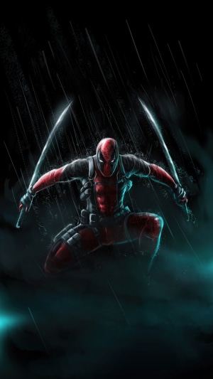 Deadpool with Swords in the Rain