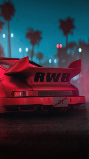 Red RWB Porsche 911 with spoiler