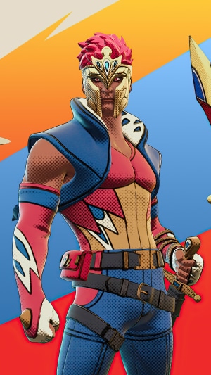 Fortnite character with helmet and sword