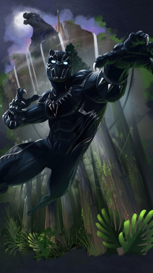 Black Panther in a forest with waterfalls