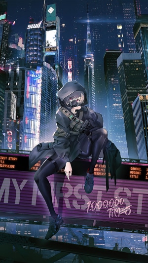 Anime girl in futuristic city