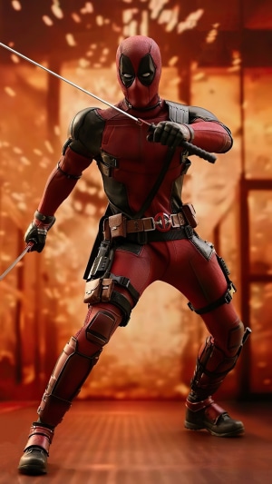 Deadpool holding two swords