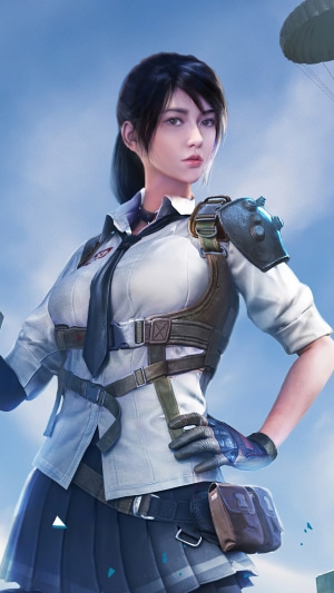 Girl from PUBG with parachute in the sky