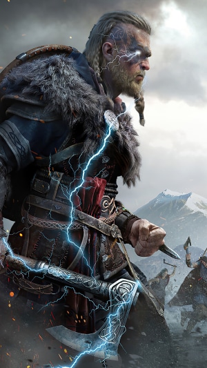 Eivor from Assassin's Creed Valhalla with lightning