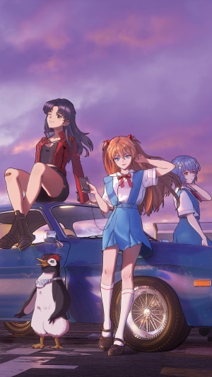 Asuka, Rei, and Misato from Neon Genesis Evangelion with Pen Pen
