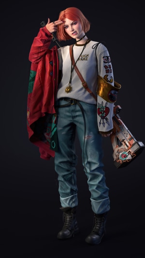 Girl with red jacket and rifle