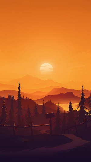 Minimalist sunset over mountains and forest