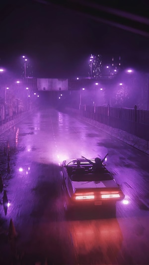Couple in convertible driving at night