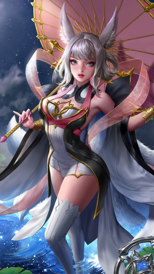 Anime girl with fox ears holding a parasol