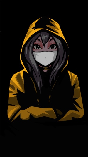 Anime girl with mask wearing yellow hoodie