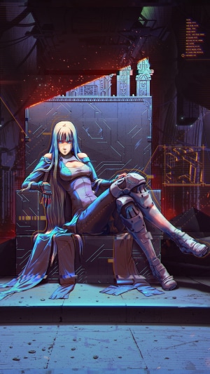 Cyberpunk woman on a throne 4K