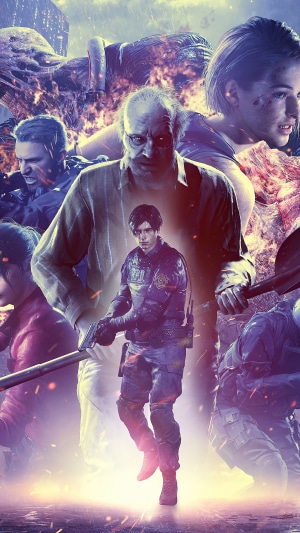 Resident Evil characters in a chaotic scene