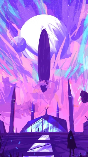 Digital Art of a Futuristic Mosque with Planets