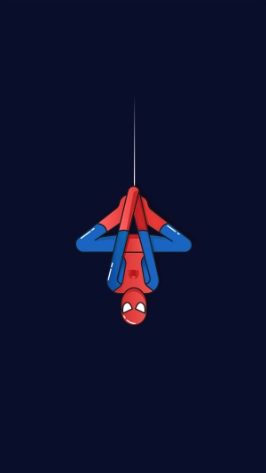Minimalist Spiderman hanging upside down