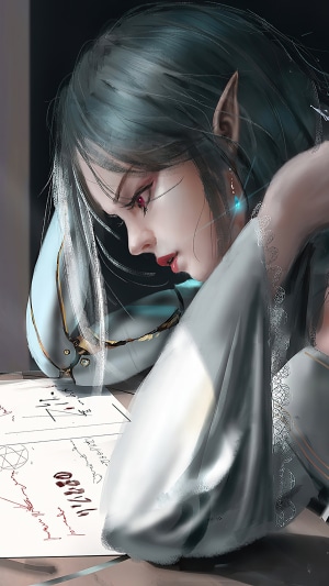 Elf girl studying ancient texts