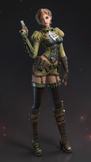 Fantasy girl with steampunk outfit and gun