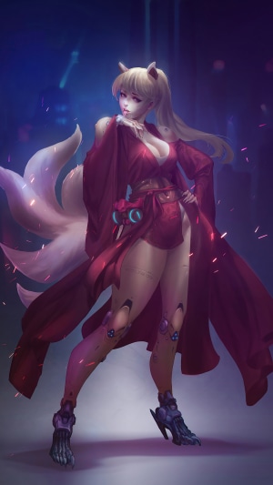 Artwork of a fox-like woman with cybernetic legs