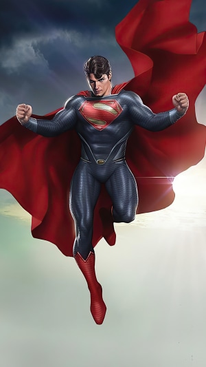 Superman flying with red cape