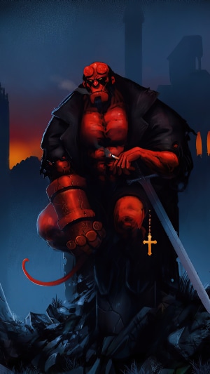 Hellboy with sword and cigarette
