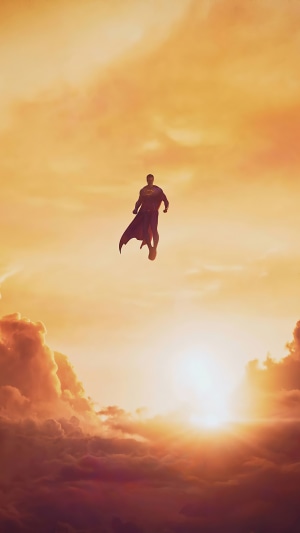 Superman flying in the sky during sunset