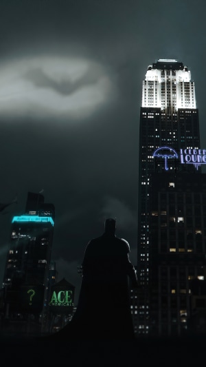 Batman overlooking Gotham City 4K