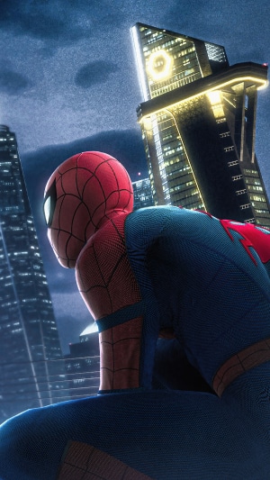 Spiderman in a city at night