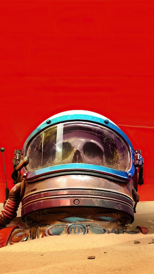 Astronaut helmet with skull on Mars