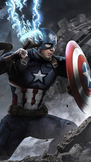 Captain America wielding Thor's Hammer in Avengers Endgame 4K