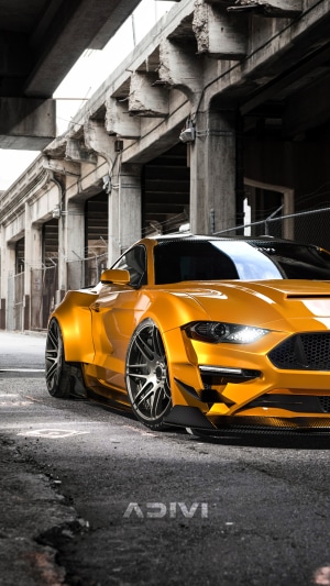 Yellow Ford Mustang Widebody 4K
