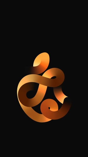 Apple logo made of golden ribbon on black background