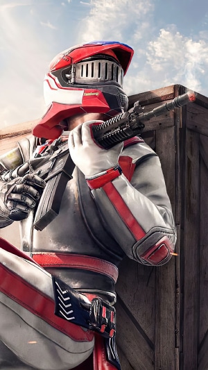 Player in PUBG armor holding a rifle