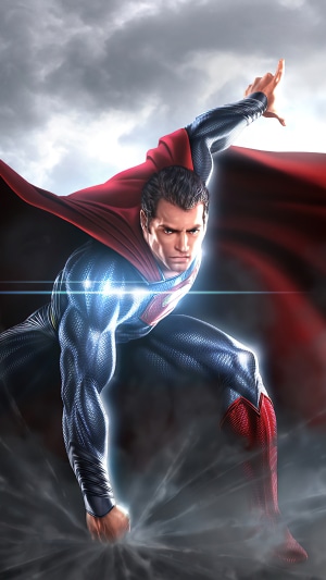 Superman in a dynamic pose with a red cape