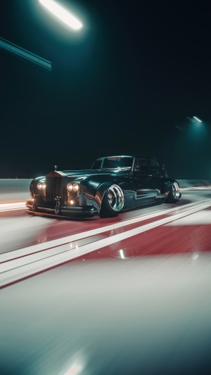 Modified Rolls Royce classic car on a road